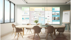 会議室で話し合う人々と職場の空気感